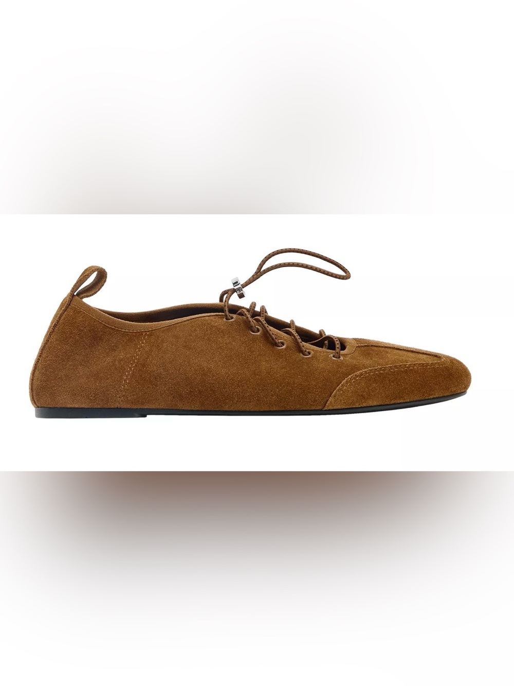 Zara Genuine Suede Lace-Up Flats Brown Size 38 / US 7.5/38 NEW